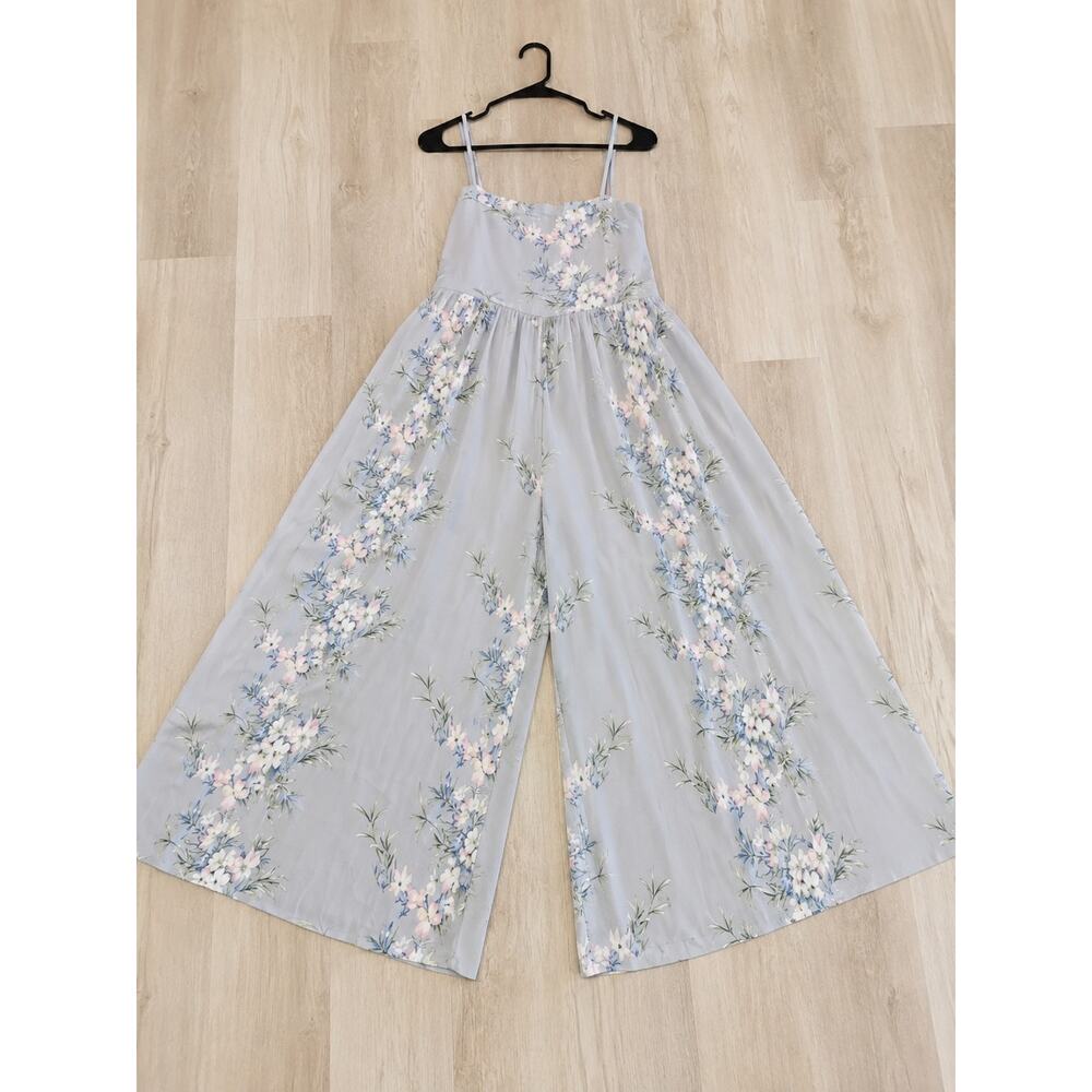 Hello Molly Wide Leg Jumpsuit Sun Dress Aldridge Sz M Dusty Blue Foral Fairycore - Picture 6 of 7